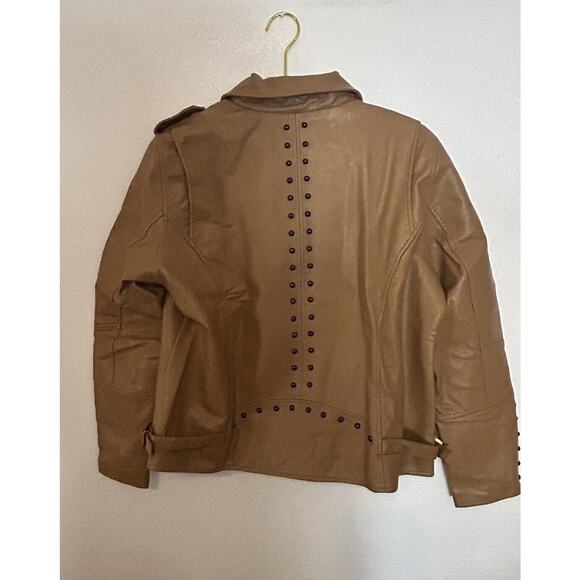 S P Y M Women's Jacket Faux Motorcycle Biker Coat Brown Large - Picture 2 of 14